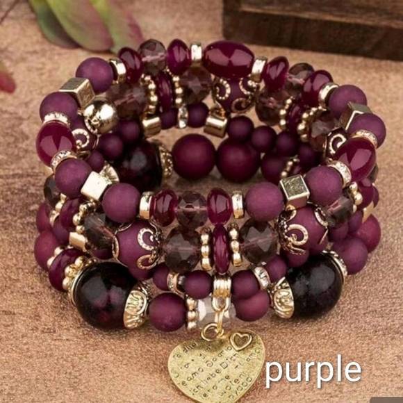 A009 /9 Colors/ Elegant Beaded Bracelet Set With Heart Charm - Picture 2 of 16